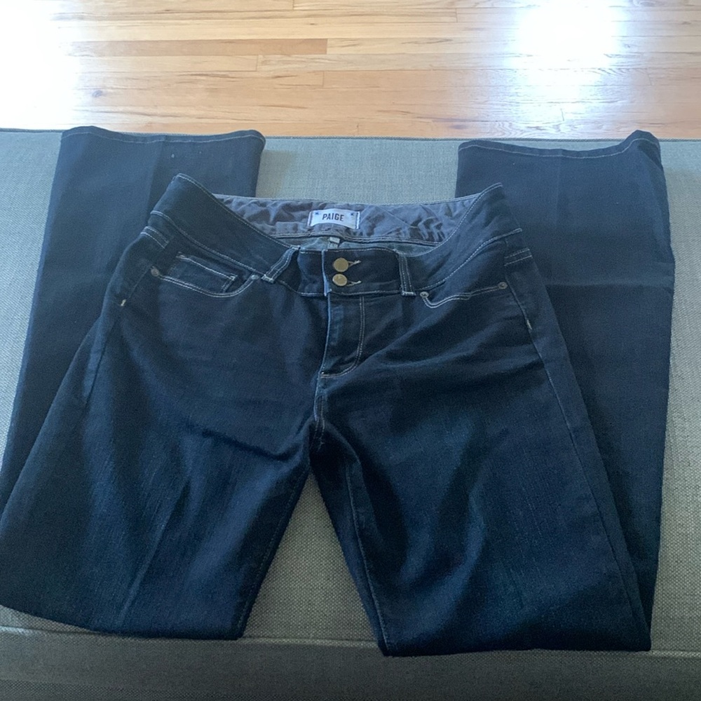 Paige dark wash wide leg/boot cut jeans